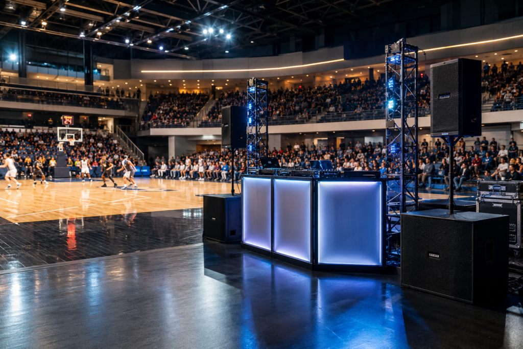 Playing hype up music during a basketball game