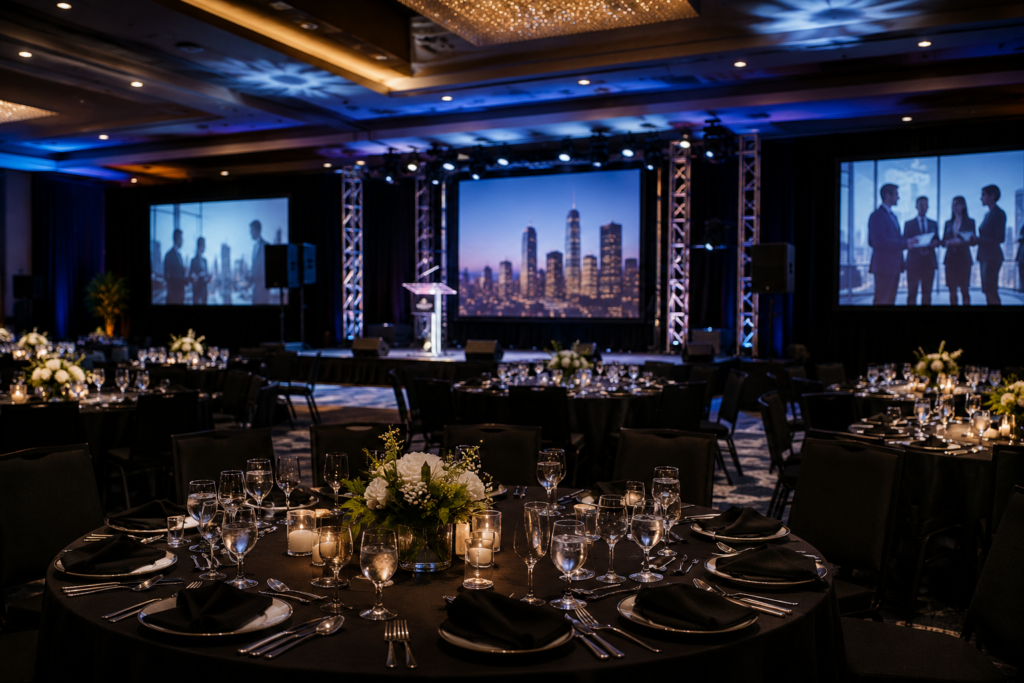 Event with 3 large video screens for maximum presentation
