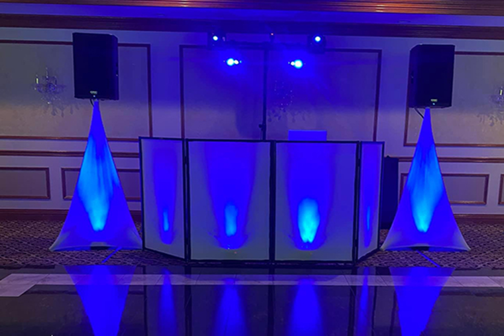 Next Level's enhanced lighting set up at a hall with blue lights.