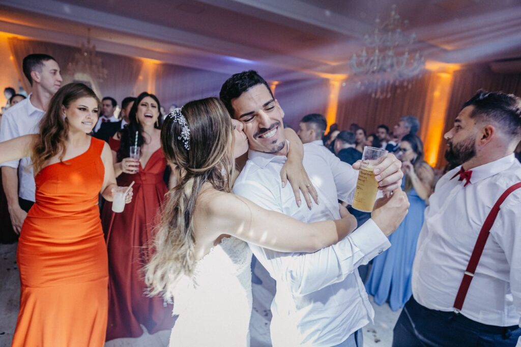 bride & groom having fun on the dance floor
